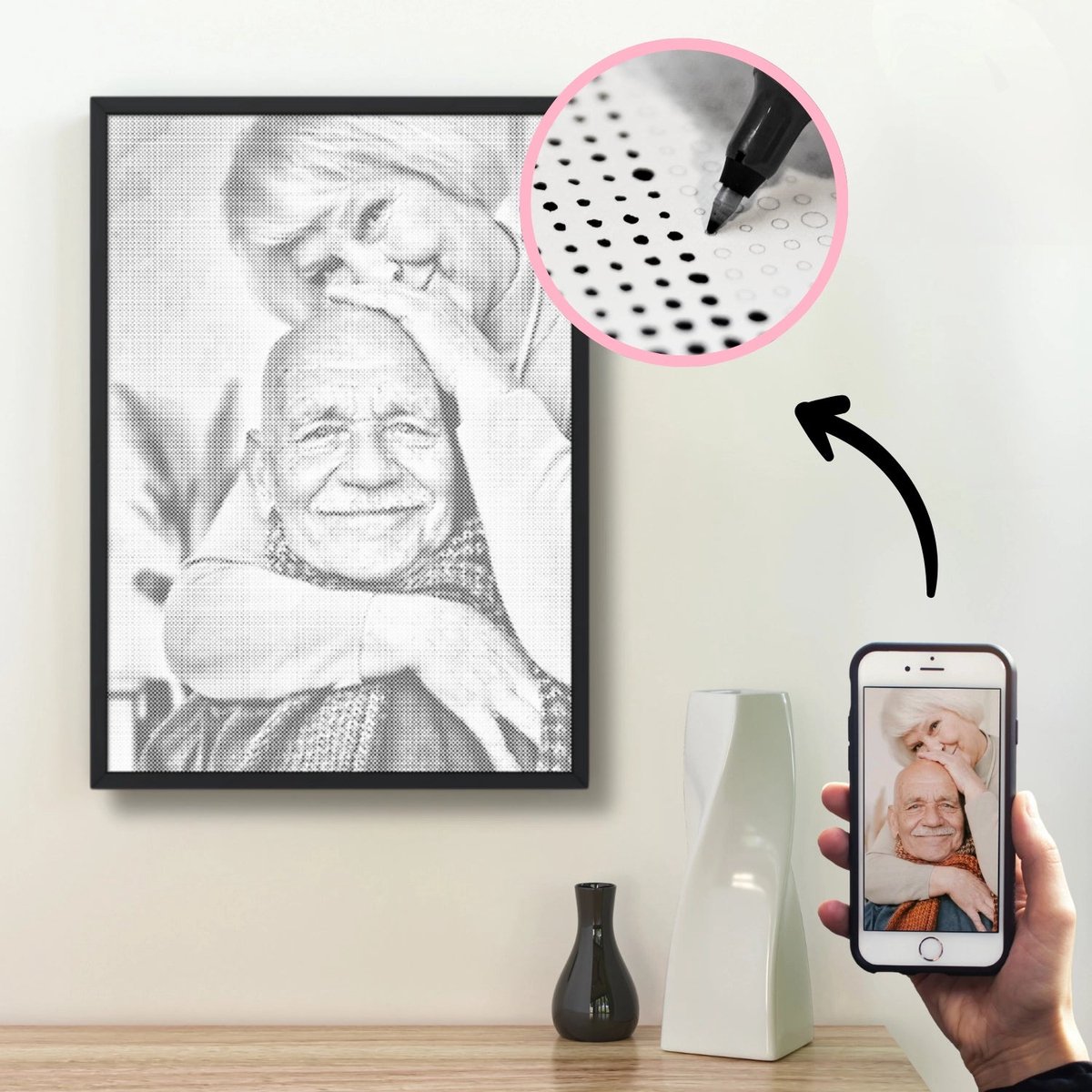 Originele Fotocadeaus | 40x50cm | Dot painting | Oh My Dotz | One color dots | Diamond painting & Schilderen op nummer alternatief | Cadeau